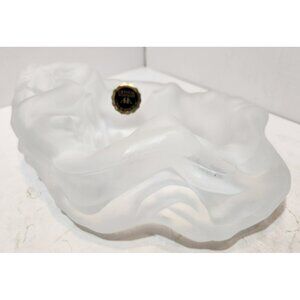 A & A Crystal Handmade Czech Art Deco Frosted Glass Nude Woman Ashtray Dish Vtg